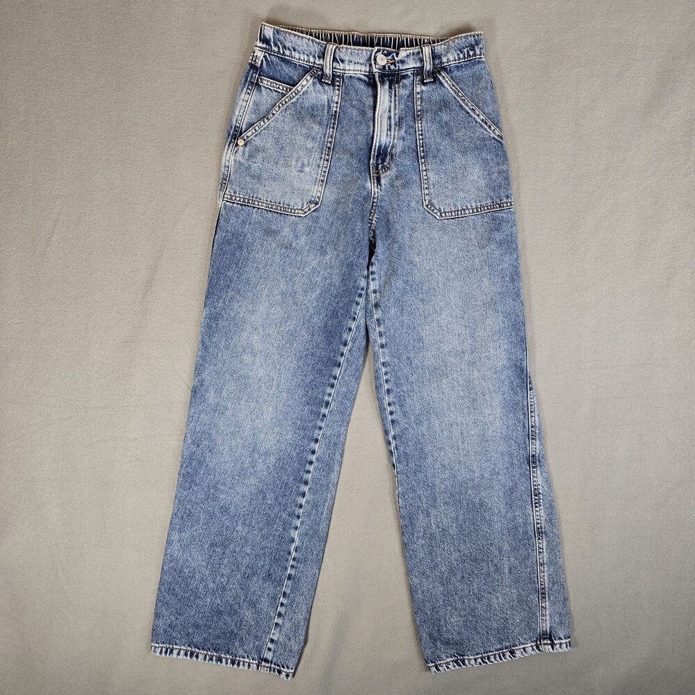 Arizona Jeans Womens 4 Short Blue Wide Leg Cargo 100% Cotton
